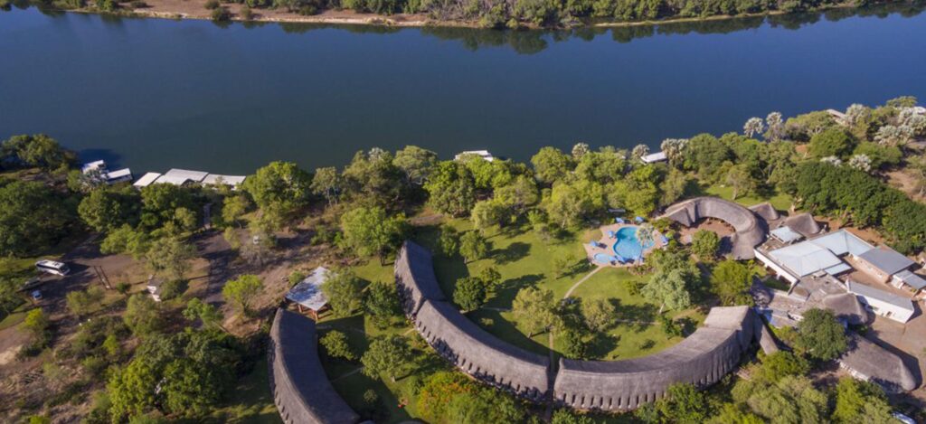 A’Zambezi River Lodge overlooking the Zambezi River — a peaceful riverside retreat and one of the best options for where to stay in Victoria Falls.