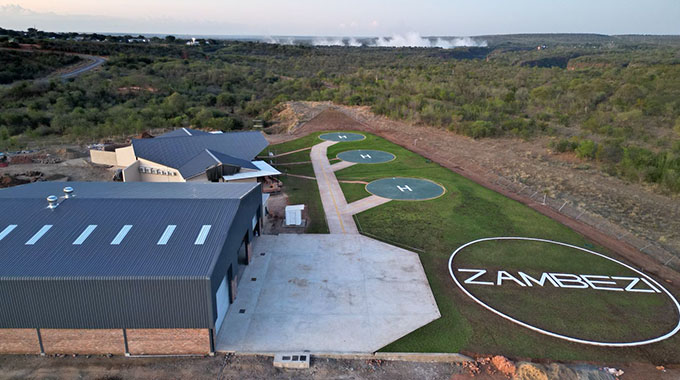 Helicopter taking off from Zambezi Helicopter Company’s new aviation hub in Chinotimba, Victoria Falls.